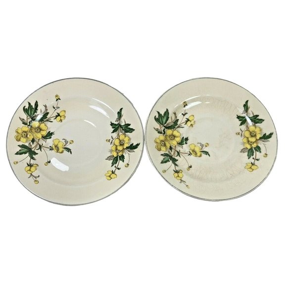 2 Vtg Knowles Yellow Buttercup China Small Tea Cup Saucer Plates Gold Trim USA - Picture 1 of 6